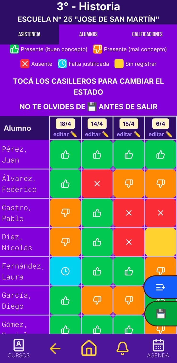  ✔ Registrar asistencia y concepto en segundos 